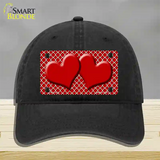 Red White Quatrefoil Red Center Hearts Novelty License Plate Hat Unconstructed Cotton / Black