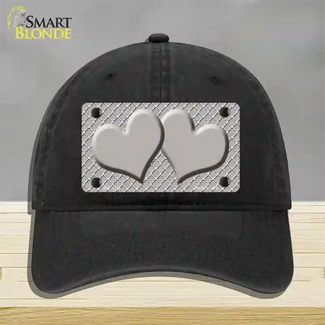 Grey White Quatrefoil Grey Center Hearts Novelty License Plate Hat Unconstructed Cotton / Black