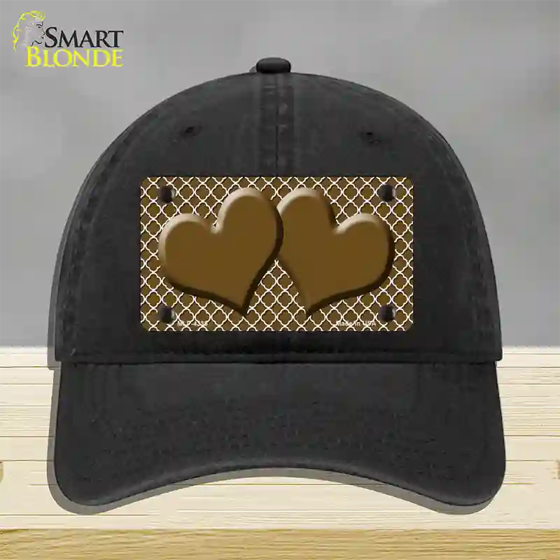 Brown White Quatrefoil Brown Center Hearts Novelty License Plate Hat Unconstructed Cotton / Black