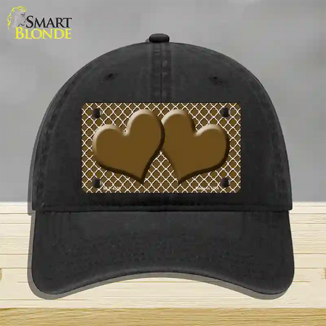 Brown White Quatrefoil Brown Center Hearts Novelty License Plate Hat Unconstructed Cotton / Black