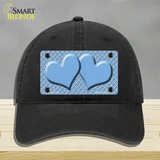 Light Blue White Quatrefoil Light Blue Center Hearts Novelty License Plate Hat Unconstructed Cotton / Black
