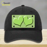 Lime Green White Quatrefoil Lime Green Center Hearts Novelty License Plate Hat Unconstructed Cotton / Black