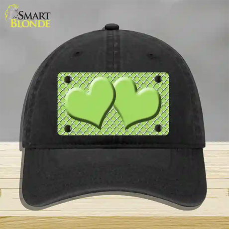 Lime Green White Quatrefoil Lime Green Center Hearts Novelty License Plate Hat Unconstructed Cotton / Black