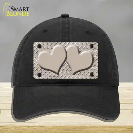 Tan White Quatrefoil Tan Center Hearts Novelty License Plate Hat Unconstructed Cotton / Black