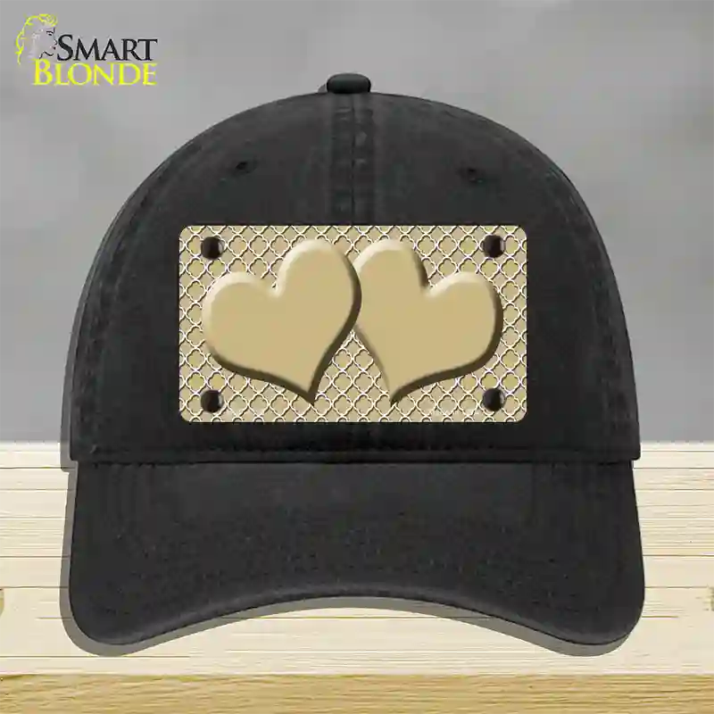 Gold White Quatrefoil Gold Center Hearts Novelty License Plate Hat Unconstructed Cotton / Black