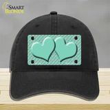 Mint White Quatrefoil And Mint Center Hearts Novelty License Plate Hat Unconstructed Cotton / Black