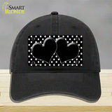 Black White Polka Dot Center Hearts Novelty License Plate Hat Unconstructed Cotton / Black