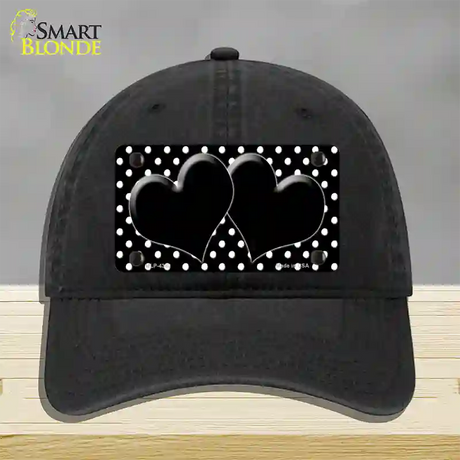 Black White Polka Dot Center Hearts Novelty License Plate Hat Unconstructed Cotton / Black