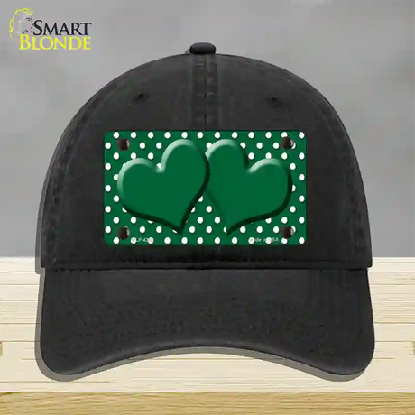 Green White Polka Dot Center Hearts Novelty License Plate Hat Unconstructed Cotton / Black