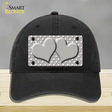 Grey White Polka Dot Center Hearts Novelty License Plate Hat Unconstructed Cotton / Black