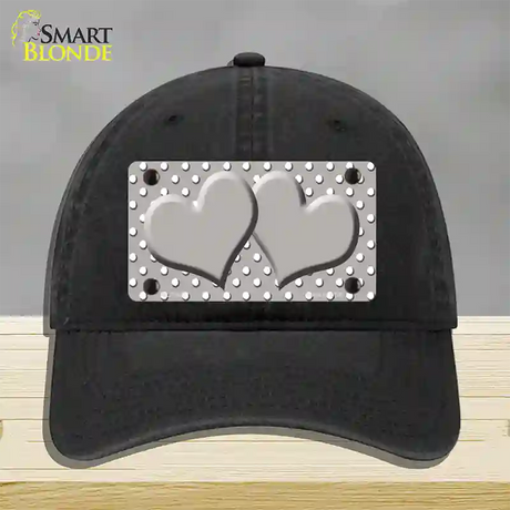 Grey White Polka Dot Center Hearts Novelty License Plate Hat Unconstructed Cotton / Black