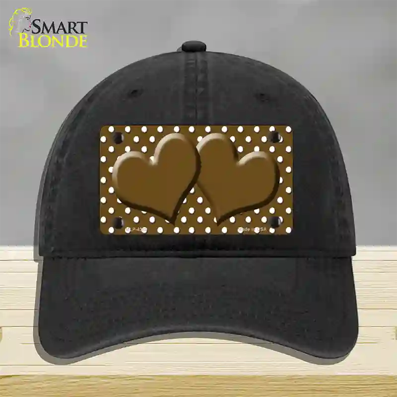 Brown White Polka Dot Center Hearts Novelty License Plate Hat Unconstructed Cotton / Black
