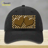 Brown White Polka Dot Center Hearts Novelty License Plate Hat Unconstructed Cotton / Black