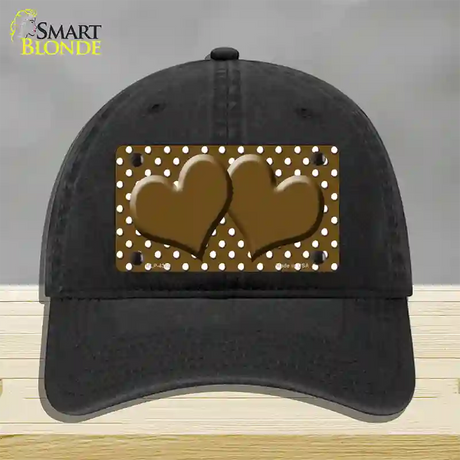 Brown White Polka Dot Center Hearts Novelty License Plate Hat Unconstructed Cotton / Black