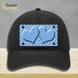 Light Blue White Polka Dot Center Hearts Novelty License Plate Hat Unconstructed Cotton / Black