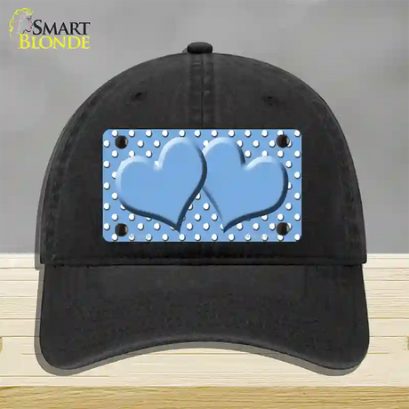 Light Blue White Polka Dot Center Hearts Novelty License Plate Hat Unconstructed Cotton / Black