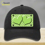 Lime Green White Polka Dot Center Hearts Novelty License Plate Hat Unconstructed Cotton / Black