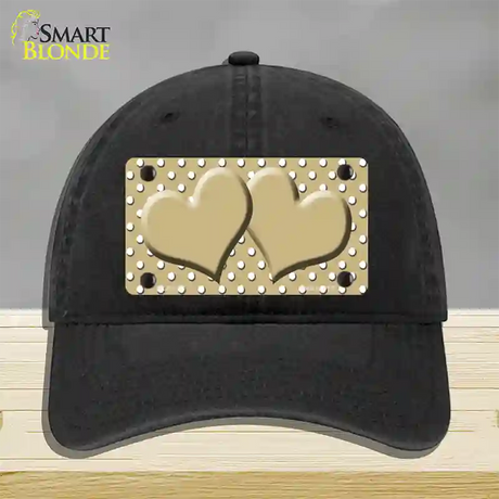 Gold White Polka Dot Center Hearts Novelty License Plate Hat Unconstructed Cotton / Black