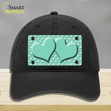 Mint White Polka Dot Center Hearts Novelty License Plate Hat Unconstructed Cotton / Black