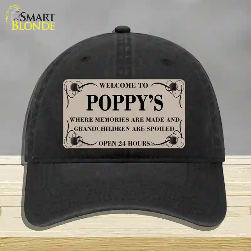 Welcome To Poppys Novelty License Plate Hat Unconstructed Cotton / Black