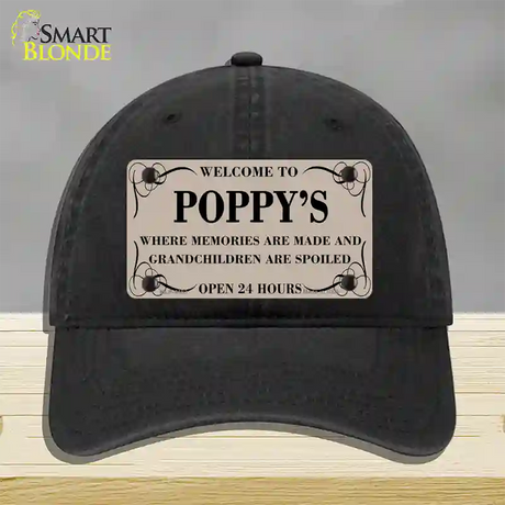 Welcome To Poppys Novelty License Plate Hat Unconstructed Cotton / Black