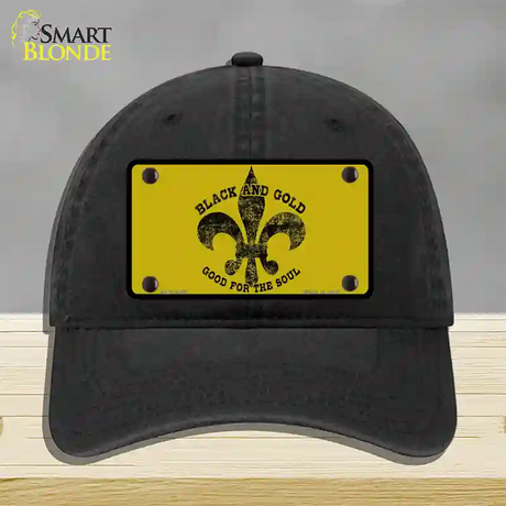 Saints Fleur De Lis Gold Novelty License Plate Hat Unconstructed Cotton / Black