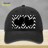 Black White Large Chevron Black Center Hearts Novelty License Plate Hat Unconstructed Cotton / Black