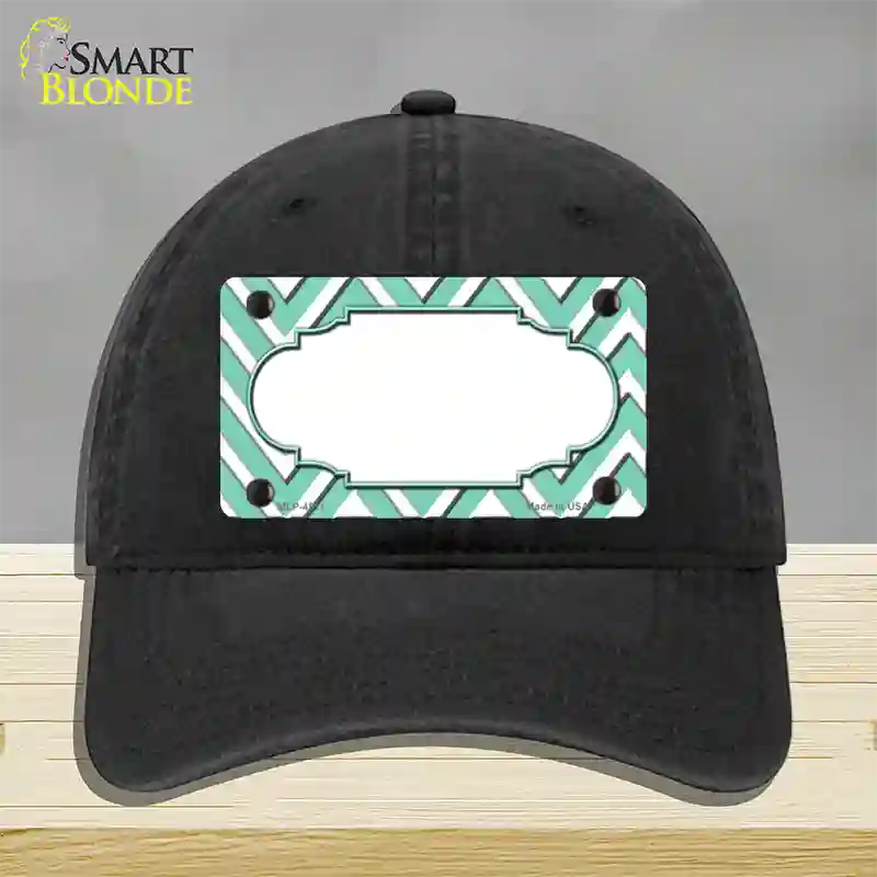 Mint White Large Chevron Center Scallop Novelty License Plate Hat Unconstructed Cotton / Black