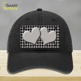 Grey Black Houndstooth Grey Center Hearts Novelty License Plate Hat Unconstructed Cotton / Black