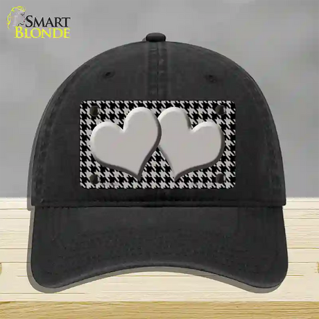 Grey Black Houndstooth Grey Center Hearts Novelty License Plate Hat Unconstructed Cotton / Black