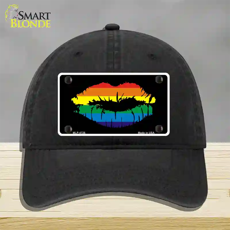 Lips Novelty License Plate Hat Unconstructed Cotton Black