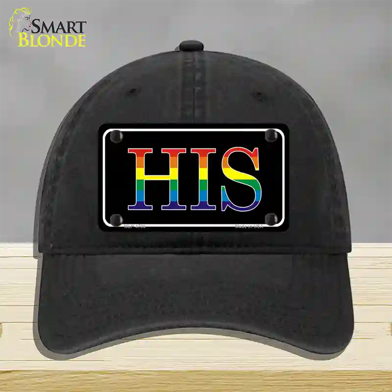 His Rainbow Novelty License Plate Hat Unconstructed Cotton Black