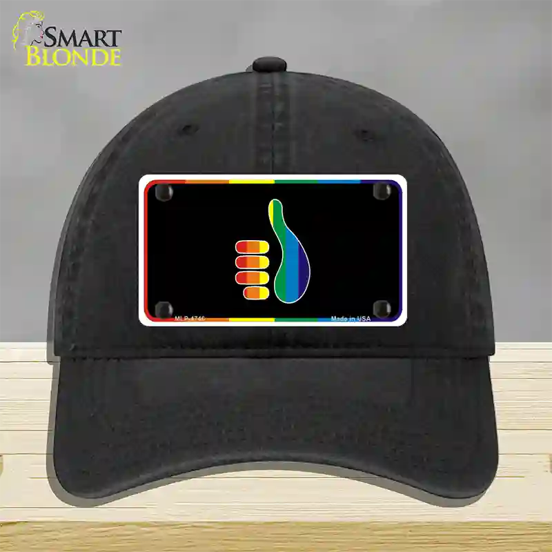 Thumbs Up Novelty License Plate Hat Unconstructed Cotton Black