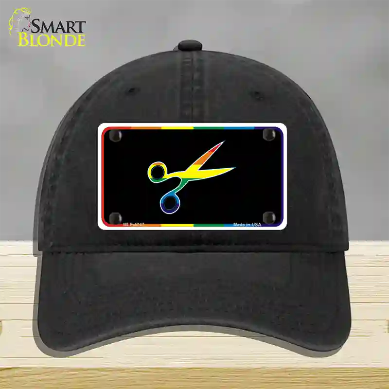 Scissors Novelty License Plate Hat Unconstructed Cotton Black