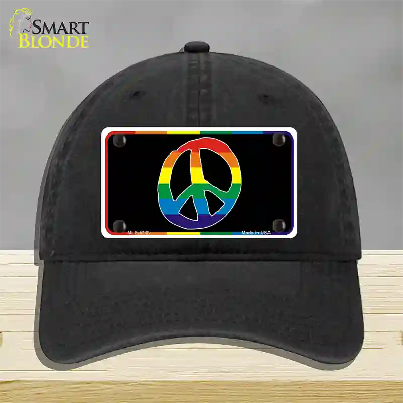 Peace Sign Novelty License Plate Hat Unconstructed Cotton Black