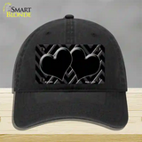 Black Light Black Chevon Heart Center Novelty License Plate Hat Unconstructed Cotton / Black