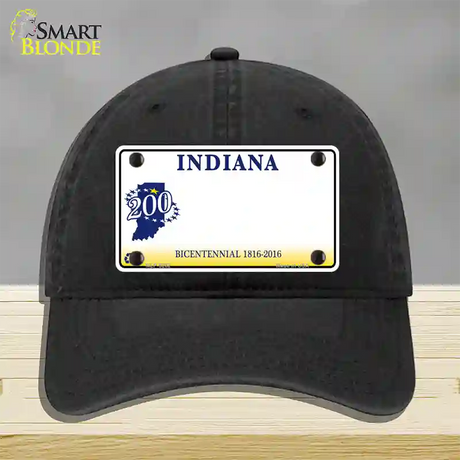 Indiana State Bicentennial Novelty License Plate Hat Unconstructed Cotton / Black