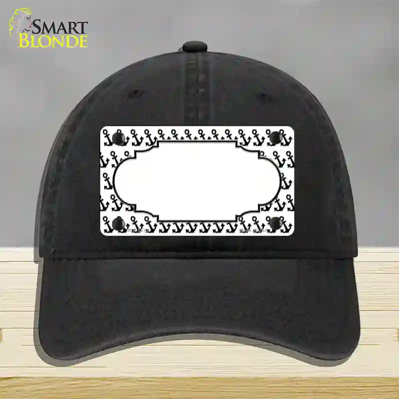 White Black Anchor Scallop Center Novelty License Plate Hat Unconstructed Cotton / Black