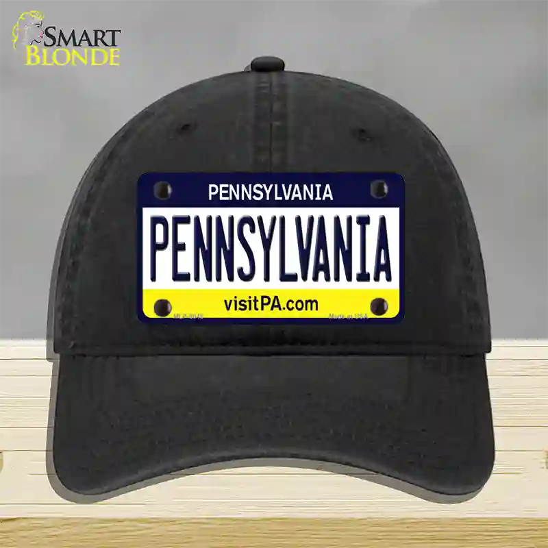 Pennsylvania State Novelty License Plate Hat Unconstructed Cotton / Black