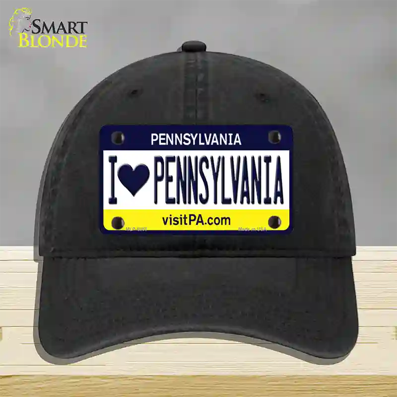 I Love Pennsylvania State Novelty License Plate Hat Unconstructed Cotton / Black