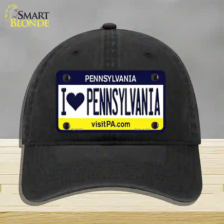 I Love Pennsylvania State Novelty License Plate Hat Unconstructed Cotton / Black