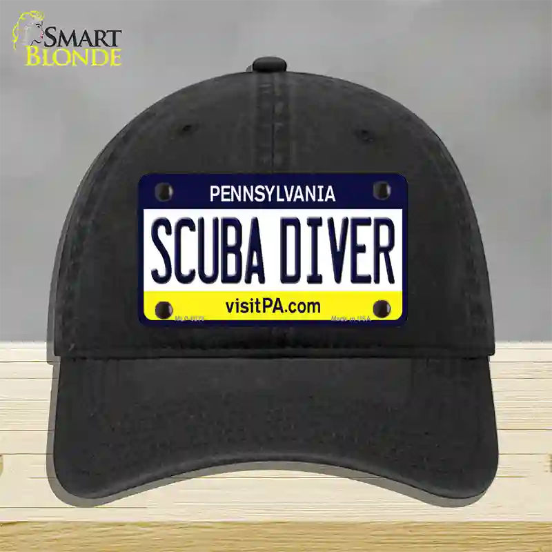 Scuba Diver Pennsylvania State Novelty License Plate Hat Unconstructed Cotton / Black