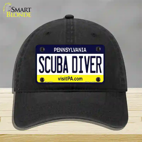 Scuba Diver Pennsylvania State Novelty License Plate Hat Unconstructed Cotton / Black