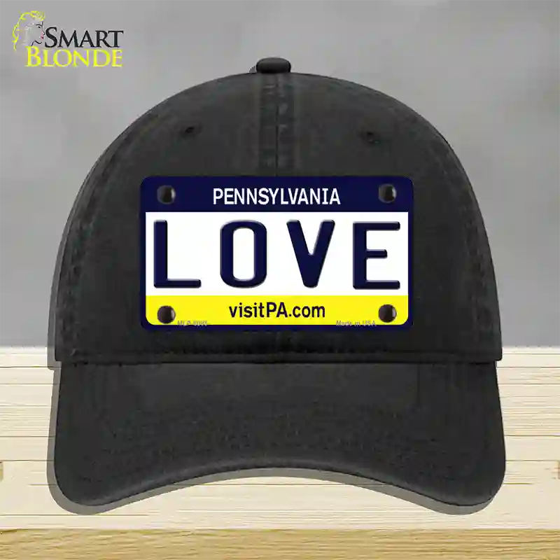 Love Pennsylvania State Novelty License Plate Hat Unconstructed Cotton / Black