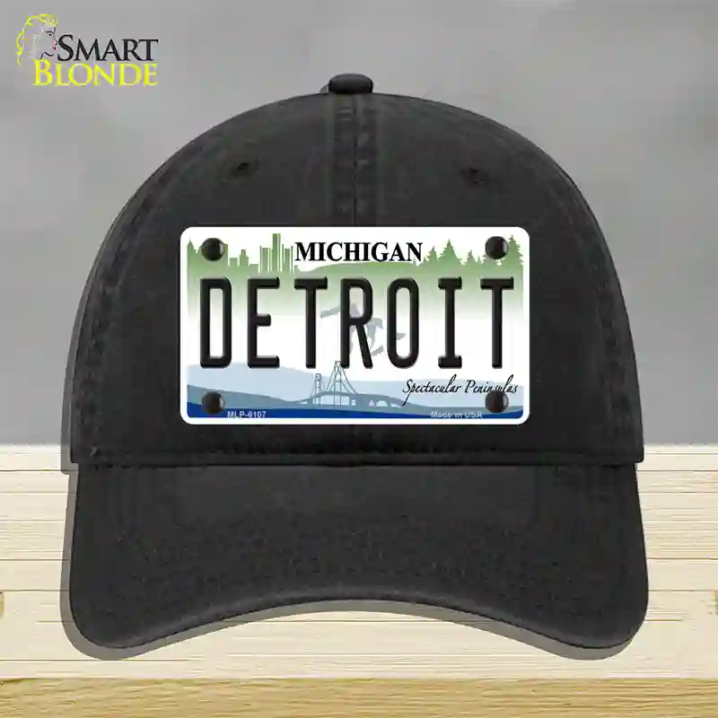 Detroit Michigan Novelty License Plate Hat Unconstructed Cotton / Black