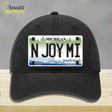 N Joy Mi Michigan Novelty License Plate Hat Unconstructed Cotton / Black