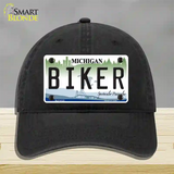 Biker Michigan Novelty License Plate Hat Unconstructed Cotton / Black
