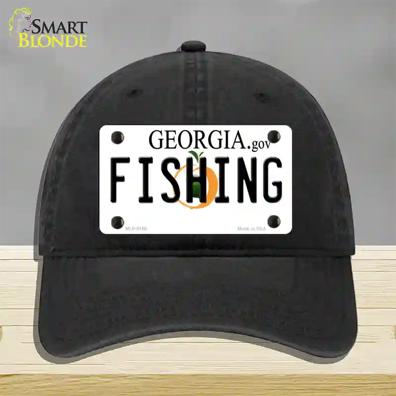 Fishing Georgia Novelty License Plate Hat Unconstructed Cotton / Black