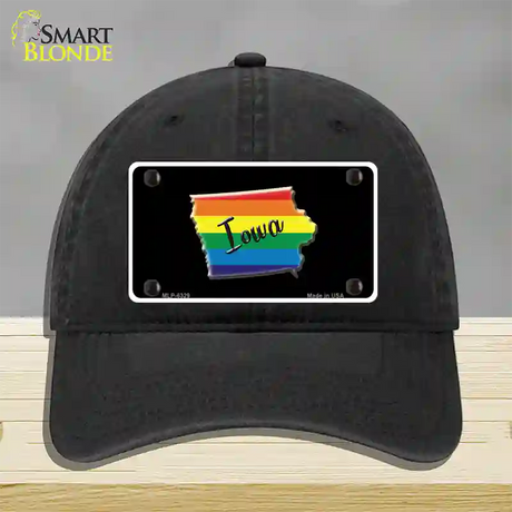 Iowa Rainbow Novelty License Plate Hat Unconstructed Cotton / Black