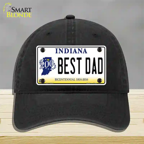 Best Dad Indiana Bicentennial Novelty License Plate Hat Unconstructed Cotton / Black